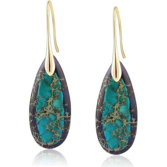 Emperor Stone Teardrop Earrings – Dazzling Natural Stone, Lightweight - Picture 5 of 5